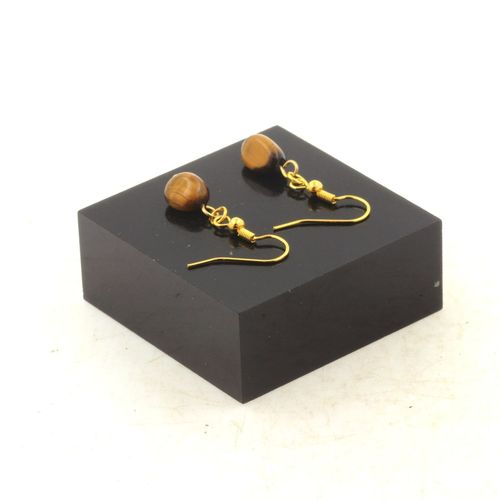 Boucles D'oreilles 1 Perle Oeil De Tigre D'afrique Du Sud En Acier Fabriqué En France.