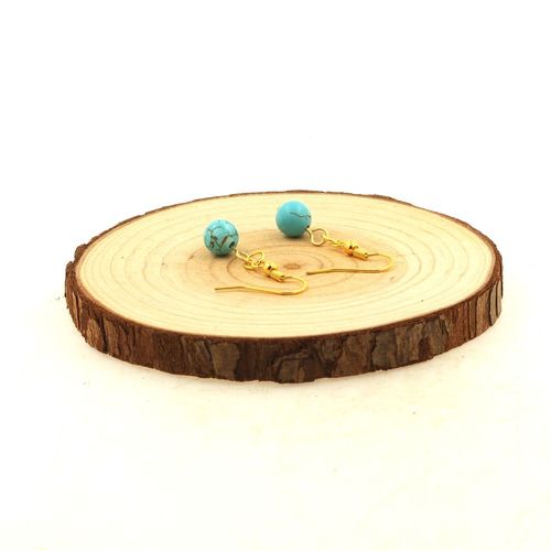 Boucles D'oreilles 1 Perle Howlite Turquoise 8 Mm En Acier Inoxydable Fabriqué En France.