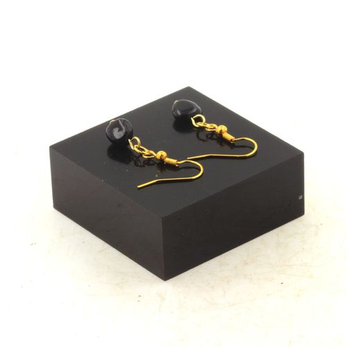 Boucles D'oreilles 1 Perle Tourmaline Schorl Du Brésil En Acier Fabriqué En France.