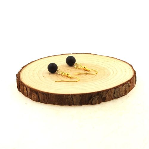 Boucles D'oreilles 1 Perle Onyx Noir Mat 8 Mm En Acier Inoxydable Fabriqué En France.