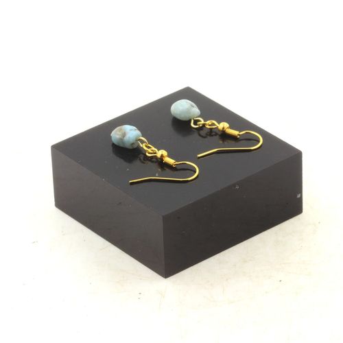 Boucles D'oreilles 1 Perle Larimar De République Dominicaine En Acier Fabriqué En France.