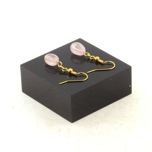 Boucles D'oreilles 1 Perle Quartz Rose Du Brésil En Acier Inoxydable Fabriqué En France.