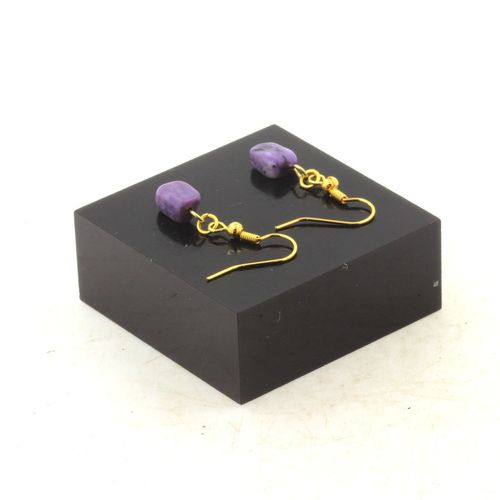 Boucles D'oreilles 1 Perle Charoite De Russie En Acier Inoxydable Fabriqué En France.
