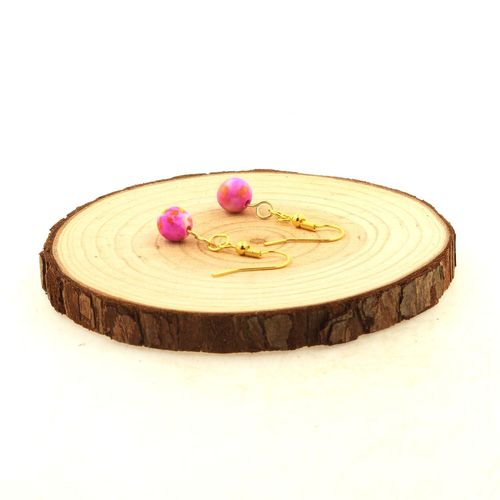 Boucles D'oreilles 1 Perle Jaspe Rose Jaune 8 Mm En Acier Inoxydable Fabriqué En France.