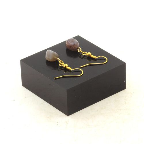 Boucles D'oreilles 1 Perle Agate Du Bostwana En Acier Inoxydable Doré. Fabriqué En France.