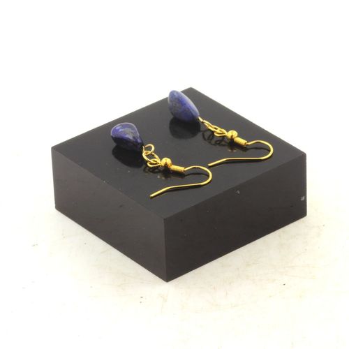 Boucles D'oreilles 1 Perle Lapis Lazuli Du Pakistan En Acier Fabriqué En France.