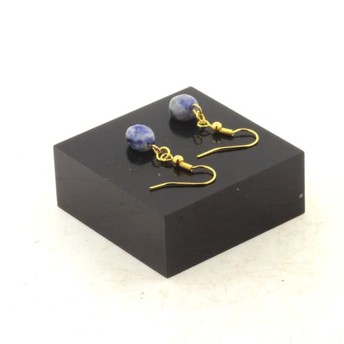 Boucles D'oreilles 1 Perle Jaspe Bleu D'afrique Du Sud En Acier Fabriqué En France.