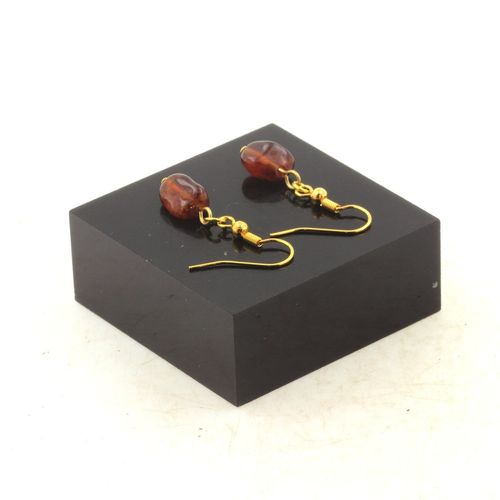 Boucles D'oreilles 1 Perle Grenat Spessartite Du Mozambique En Acier Fabriqué En France.