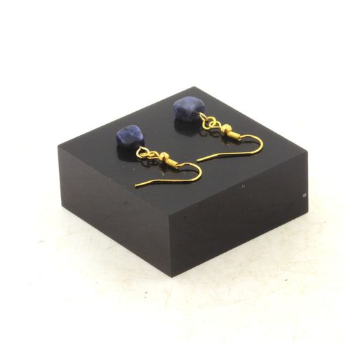 Boucles D'oreilles 1 Perle Sodalite Du Brésil En Acier Inoxydable Fabriqué En France.