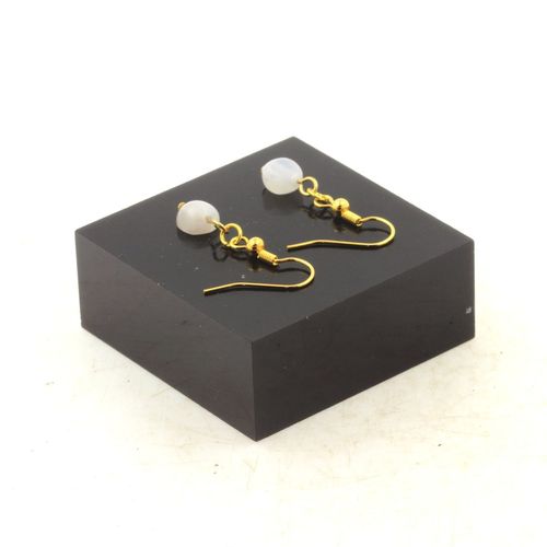Boucles D'oreilles 1 Perle Pierre De Lune D'inde En Acier Inoxydable Fabriqué En France.