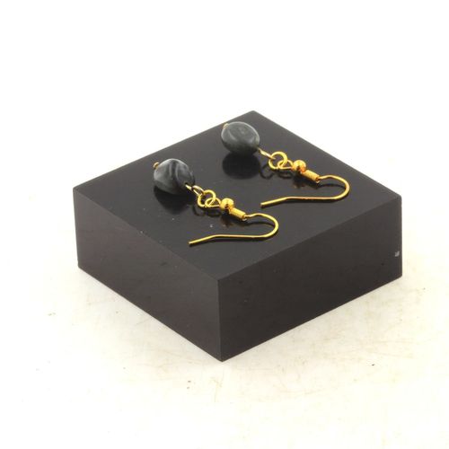 Boucles D'oreilles 1 Perle Oeil De Faucon D'afrique Du Sud En Acier Fabriqué En France.