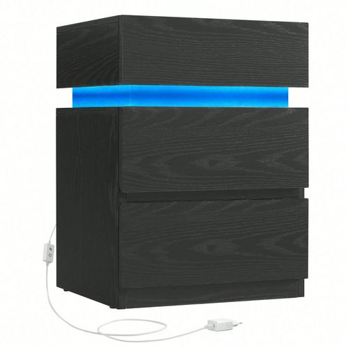 Table De Chevet, Avec Bande Led Multicolore Réglable, 3 Tiroirs, Table D'appoint De Style Moderne, 35 X 40 X 55 Cm, Noir Boisé