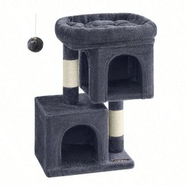 Arbre À Chat, Tour De Jeux 67 Cm, S, Maison Pour Chatons Jusqu'à 3 Kg, Grande Plate-Forme, 2 Niches, Griffoir, Gris Foncé