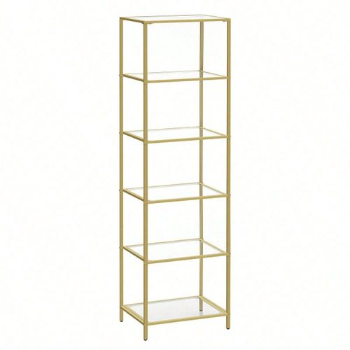 Étagère En Verre 6 Niveaux, Bibliothèque, Présentoir, Verre Trempé, Montage Facile, Pour Salle De Bain, Salon, Chambre, Bureau, Doré