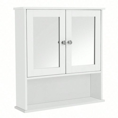 Armoire Murale Salle De Bain, Avec 2 Portes Et Miroirs, 56 X 13 X 58 Cm, Blanc