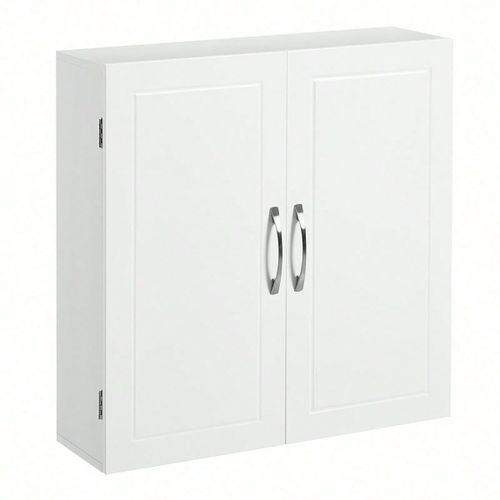 Armoire De Salle De Bain, 2 Portes, Avec 2 Étagères, 60 X 18 X 60 Cm, Blanc Mat