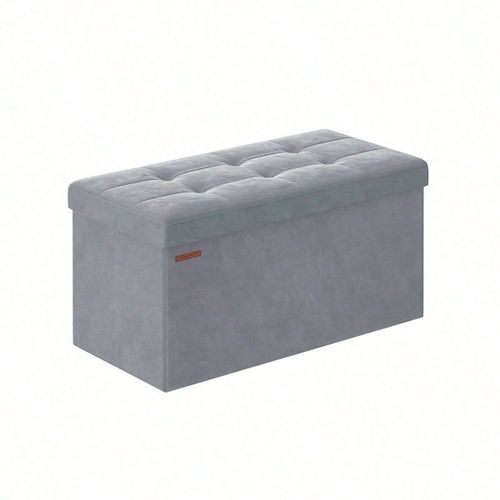 Banc De Rangement, Pouf En Velours, Avec Couvercle, Avec 2 Boîtes, 38 X 76 X 38 Cm, Gris Tourterelle