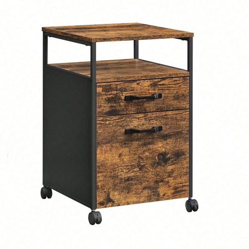 Caisson De Bureau 2 Tiroirs, Placard De Rangement Mobile, Avec Roulettes, Emplacement Ouvert