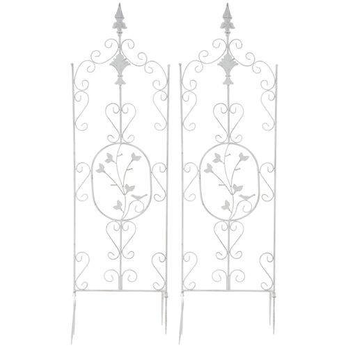 Lot De 2 Treillis De Jardin Support Pour Plantes Grimpantes 122x35 Cm En Métal Blanc Vieilli 10_0003826