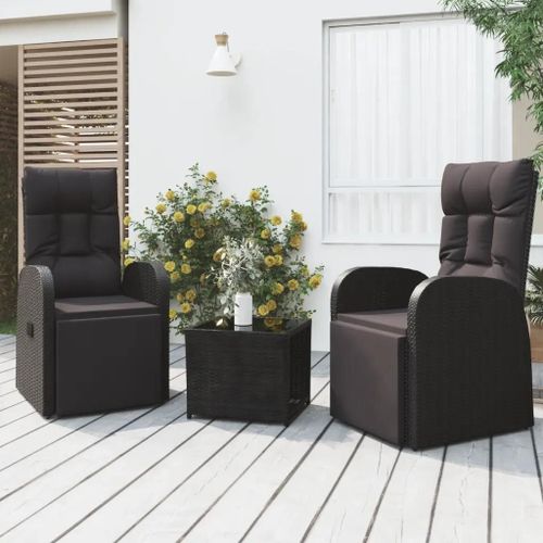 Prolenta Premium - Ensemble De Salon De Jardin 3 Pcs Noir Poly Rotin Et Acier