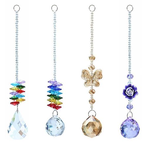 Lot de 4 attrape-soleil en cristal prisme ¿ Suspensions de lustre pour la décoration de la maison et du jardin, créant de magnifiques réfractions lumineuses