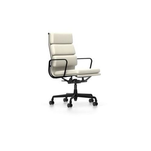 Vitra - Chaise En Aluminium - Soft Pad - Ea 219 - Noir Profond - Cuir Neige - Roulettes Pour Sols Durs  - Blanc