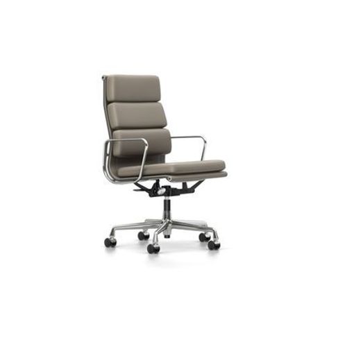 Vitra - Chaise En Aluminium - Soft Pad - Ea 219 - Poli - Cuir Sable - Roulettes Pour Tapis De Sol  - Beige