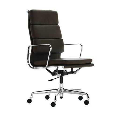 Vitra - Chaise En Aluminium - Soft Pad - Ea 219 - Chromã© - Cuir Nero - Roulettes Pour Tapis De Sol  - Noir