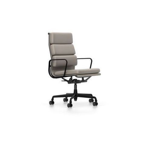 Vitra - Chaise En Aluminium - Soft Pad - Ea 219 - Noir Profond - Cuir Sable - Roulettes Pour Sols Durs  - Beige