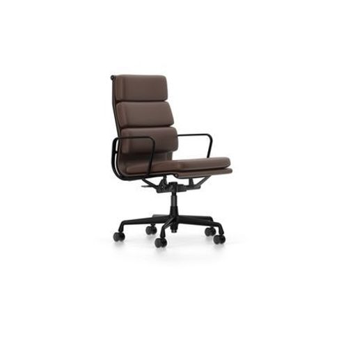 Vitra - Chaise En Aluminium - Soft Pad - Ea 219 - Noir Profond - Cuir Chataã®Gne - Roulettes Pour Tapis De Sol  - Marron