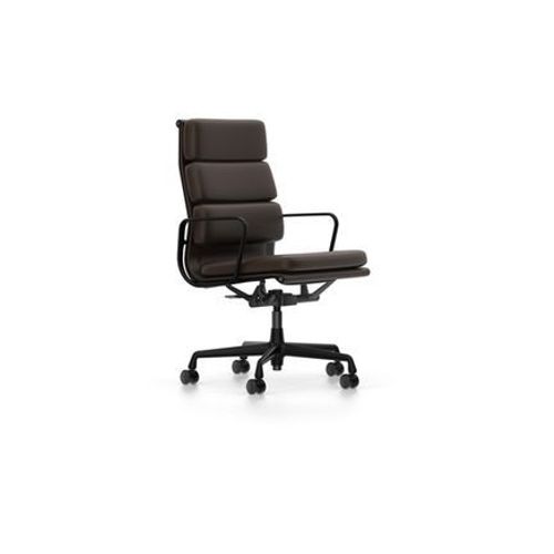 Vitra - Chaise En Aluminium - Soft Pad - Ea 219 - Noir Profond - Cuir Chocolat - Roulettes Pour Tapis De Sol  - Gris