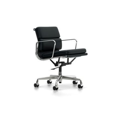 Vitra - Chaise En Aluminium - Soft Pad - Ea 217 - Poli - Cuir Nero - Roulettes Pour Tapis De Sol  - Noir
