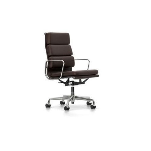 Vitra - Chaise En Aluminium - Soft Pad - Ea 219 - Poli - Cuir Chataã®Gne - Roulettes Pour Tapis De Sol  - Marron