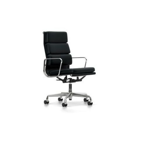 Vitra - Chaise En Aluminium - Soft Pad - Ea 219 - Poli - Cuir Nero - Roulettes Pour Tapis De Sol  - Noir