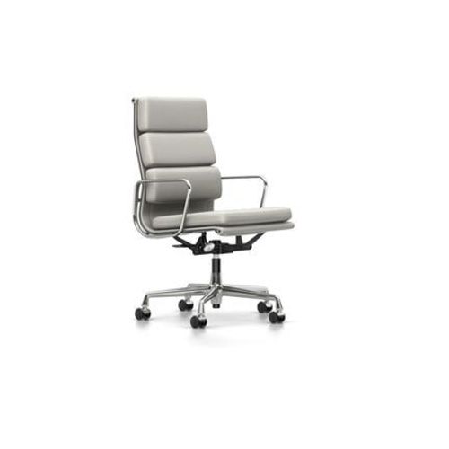 Vitra - Chaise En Aluminium - Soft Pad - Ea 219 - Chromã© - Cuir Neige - Roulettes Pour Tapis De Sol  - Blanc