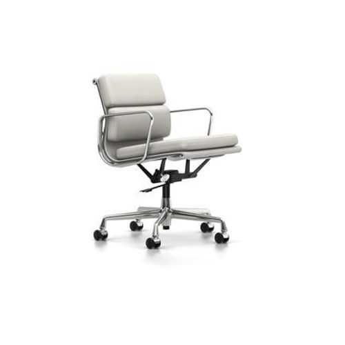 Vitra - Chaise En Aluminium - Soft Pad - Ea 217 - Chromã© - Cuir Neige - Roulettes Pour Sols Durs  - Blanc