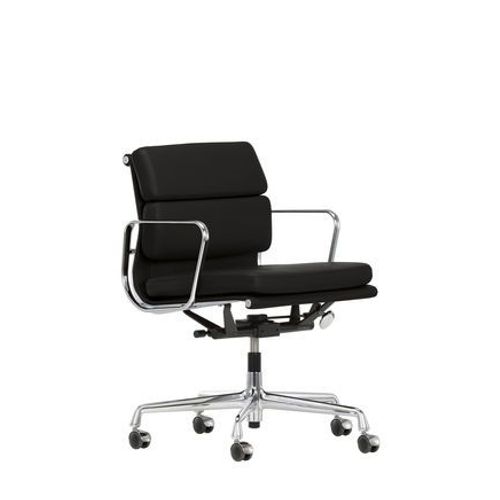 Vitra - Chaise En Aluminium - Soft Pad - Ea 217 - Chromã© - Cuir Nero - Roulettes Pour Sols Durs  - Noir