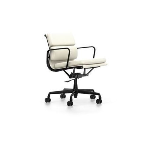 Vitra - Chaise En Aluminium - Soft Pad - Ea 217 - Noir Profond - Cuir Neige - Roulettes Pour Tapis De Sol  - Blanc