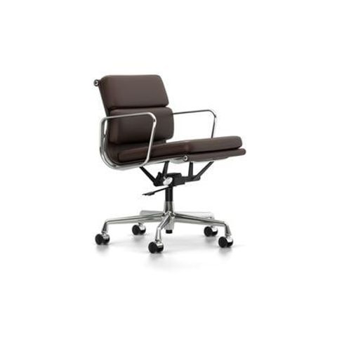 Vitra - Chaise En Aluminium - Soft Pad - Ea 217 - Chromã© - Cuir Chataã®Gne - Roulettes Pour Tapis De Sol  - Marron