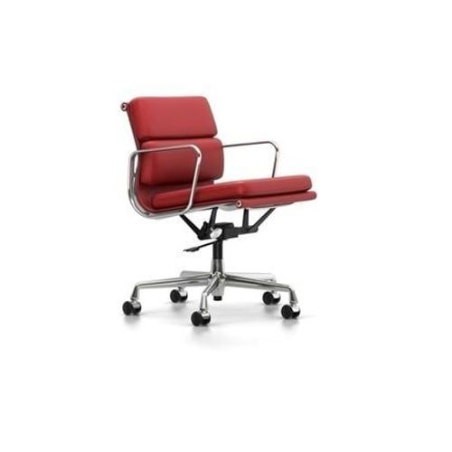 Vitra - Chaise En Aluminium - Soft Pad - Ea 217 - Chromã© - Cuir Rouge - Roulettes Pour Tapis De Sol  - Rouge