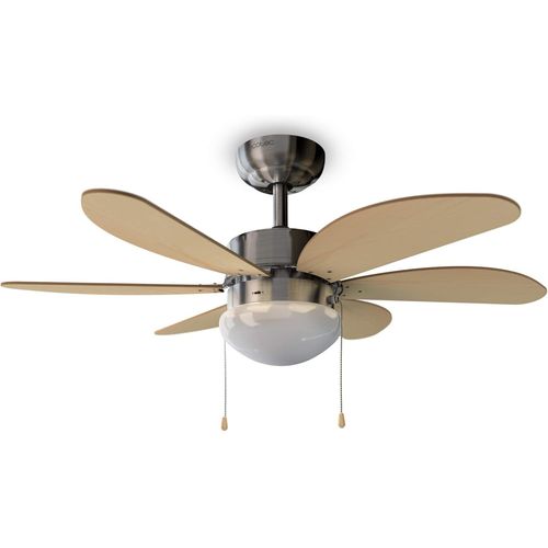 LETNERNY-Ventilateur De Plafond Avec Lumière Energysilence Aero 350 50 W, Basse Consommation, Diamètre 81 Cm, 6 Pales Réversibles, 3 Vitesses, Fonction Hiver, Finition Blanc/Bois