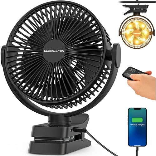 LETNERNY-Ventilateur À Clip 12 000 Mah Avec Télécommande, Rechargeable Avec Lumière Led, 8,5 Pouces, Ventilateur De Bureau Usb Avec 5 Vitesses Et Minuterie, Flux D'Air Puissant, Convient Pour Voiture