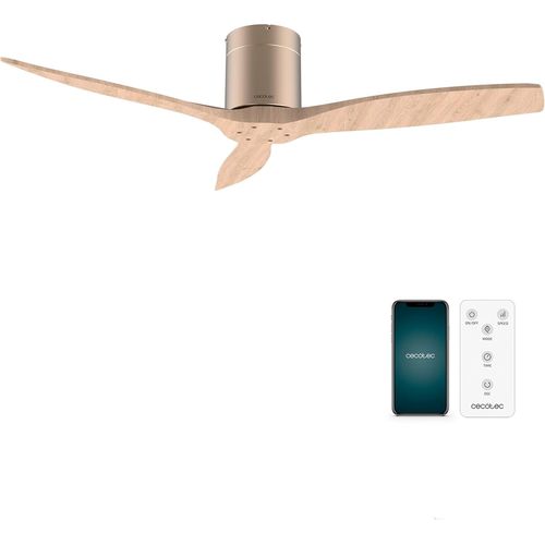 LETNERNY-Ventilateur De Plafond Avec Lumière Energysilence Aero 5500 Aqua Goldlightwood Connected - 40 W, Diamètre 132 Cm, Wi-Fi, Protection Ip44 Et Minuterie, 6 Vitesses Et 3 Pales, Été/Hiver