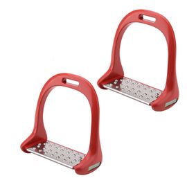 Etrier D'equitation En Acier Inoxydable Avec Coussin Antiderapant Et Selle En Aluminium Peinte En Rouge