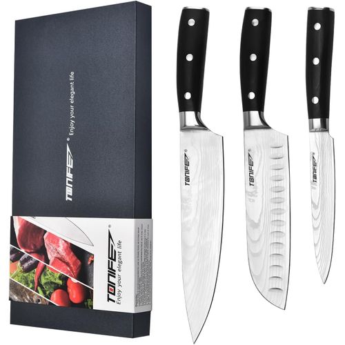 Letnerny-Set De Couteaux De Cuisine En Acier Inoxydable À Haute Teneur En Carbone + Couteau Santoku + Petit Couteau Courageux