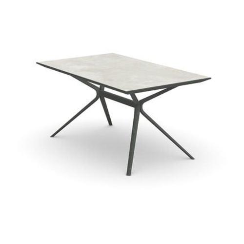 Fast By Weishäupl - Table Rectangulaire Moai Avec Plateau En Pierre - Snow - Gris Métallique - 150 X 90 Cm - Blanc