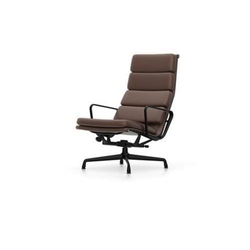 Vitra - Chaise En Aluminium - Soft Pad - Ea 222 - Noir Profond - Cuir Chataîgne - Patin Pour Sols Durs - Marron