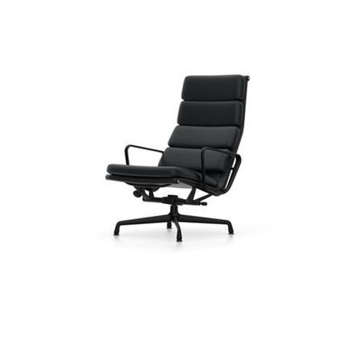Vitra - Chaise En Aluminium - Soft Pad - Ea 222 - Noir Profond - Cuir Nero - Patin Pour Sols Durs - Noir