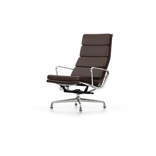 Vitra - Chaise En Aluminium - Soft Pad - Ea 222 - Poli - Cuir Chataîgne - Patin Pour Sols Durs - Marron