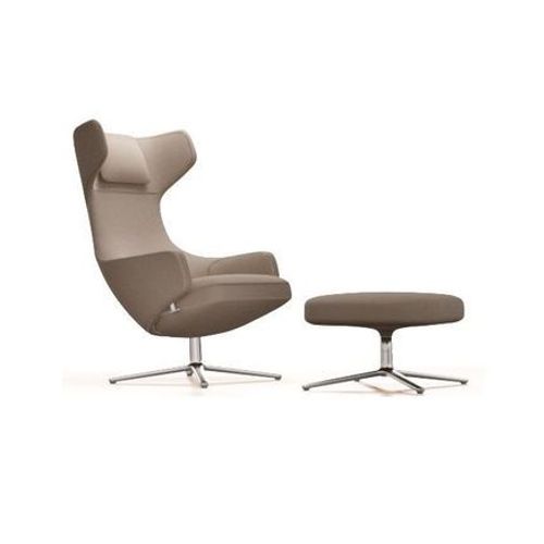 Vitra - Fauteuil Grand Repos & Ottoman Nouvelle Édition - Poli - Cosy2 Point De Croix 02 Fossil - Hauteur Du Siège 40 Cm - Gris
